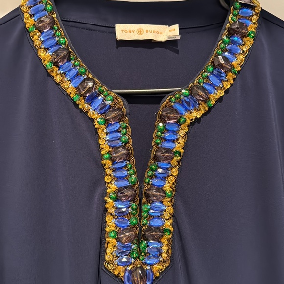 Tory Burch Navy dress with unique colored jewel collar. Size medium. - Picture 2 of 4